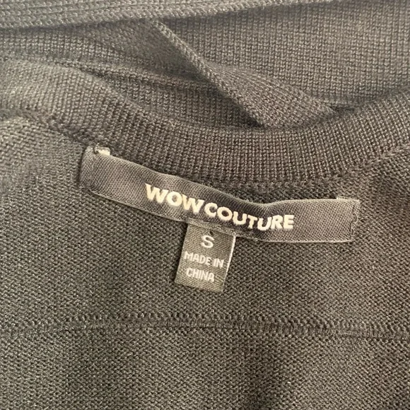 Wow Couture Sweater Mini Dress Black Gray Sexy Cutout Back Bandage V Neck S. - Picture 4 of 8